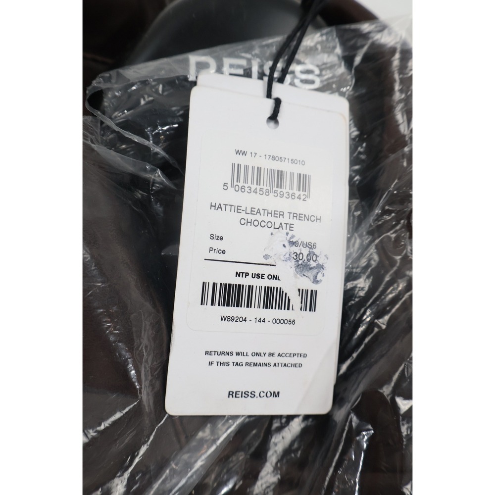 Reiss Hattie Leather Trench Coat 6 Chocolate Brown 100%  Leather Retail $1245 - Picture 4 of 11